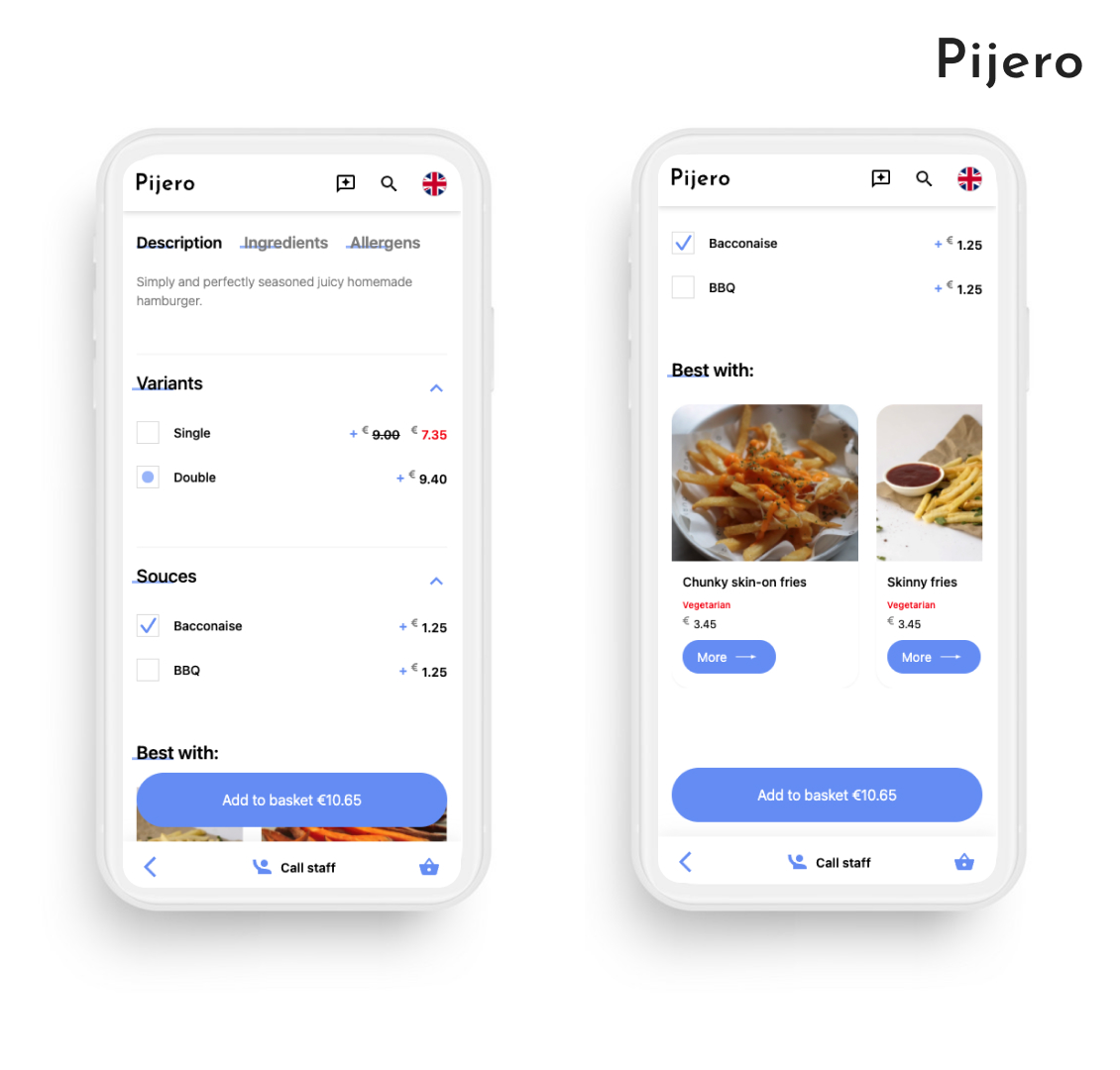Pijero digital menu up-sell cross-sell